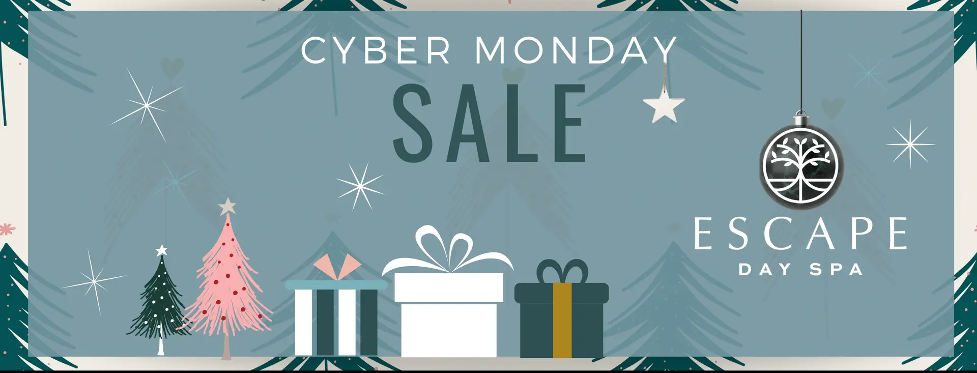 Cyber Monday at Escape Day Spa holday black friday spa packages sale backdrop